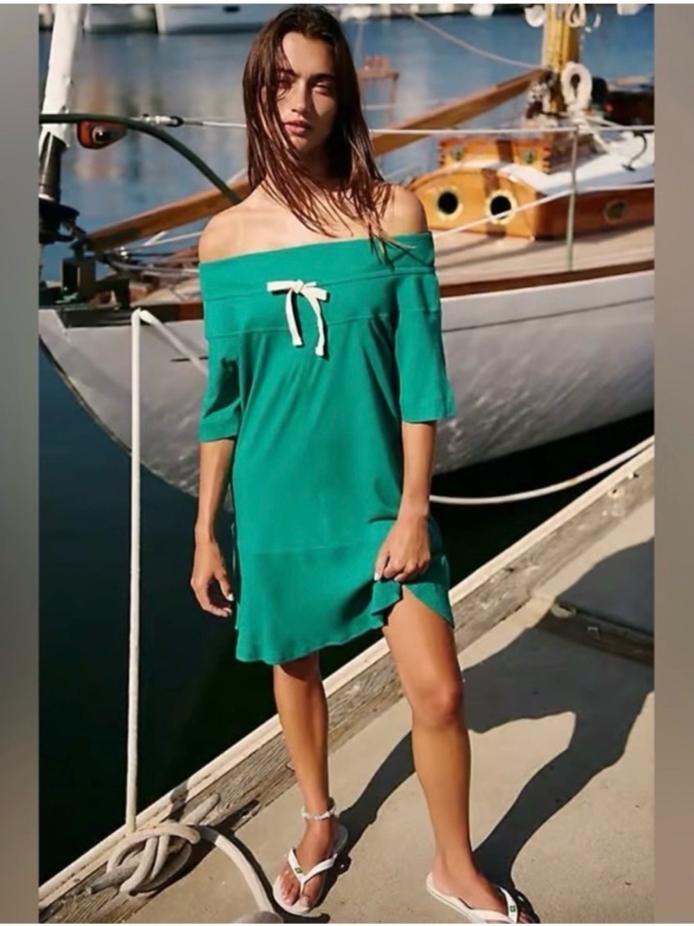 New Free People Beach Gemma Mini Dress 100% Cotton Size Small in Cadmium Green